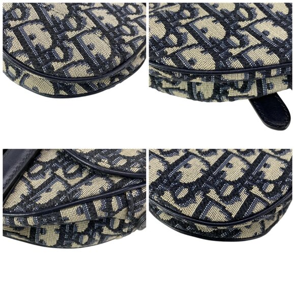 Auth DIOR/ChristianDior Saddlebags,Trotter - Navy Cream Jacquard Leather Handbag - Picture 16 of 16